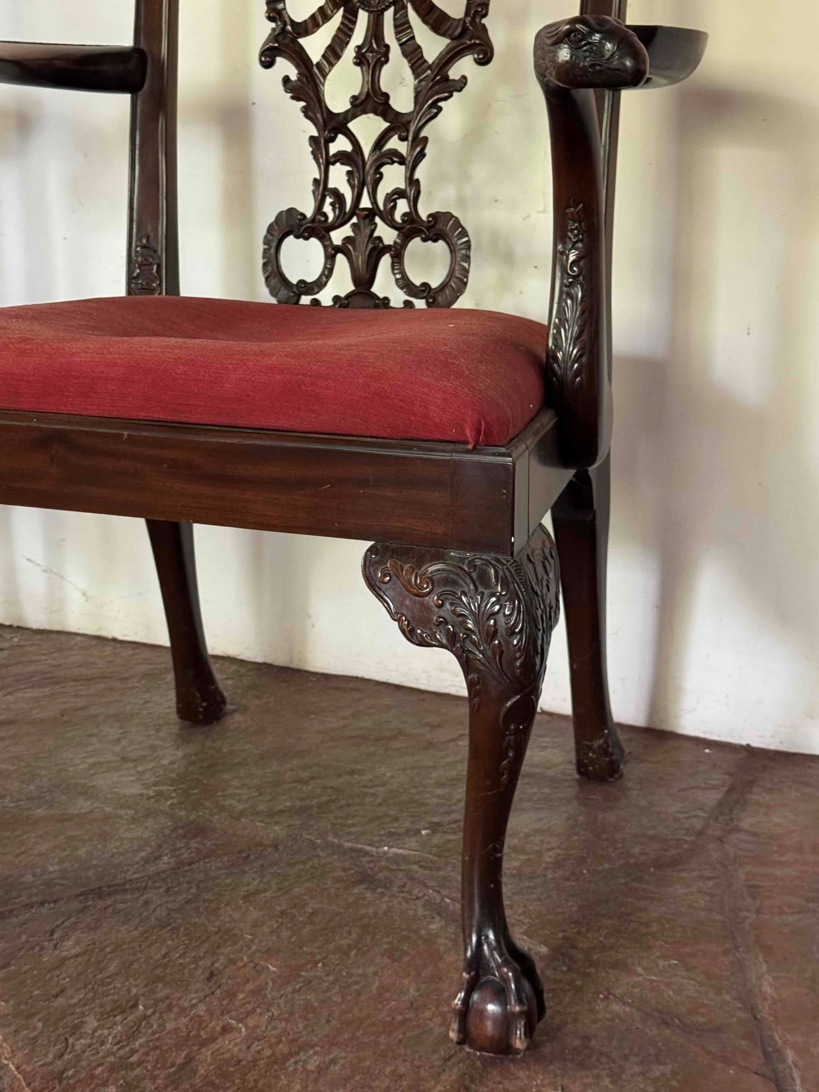 Pair of Carved Mahogany Chippendale Style Armchairs - 4