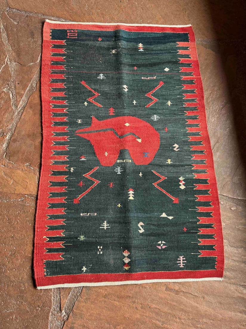 Handwoven Southwestern Wool Rug with Abstract Motifs, possibly Mid-20th Century Native American o... - 2