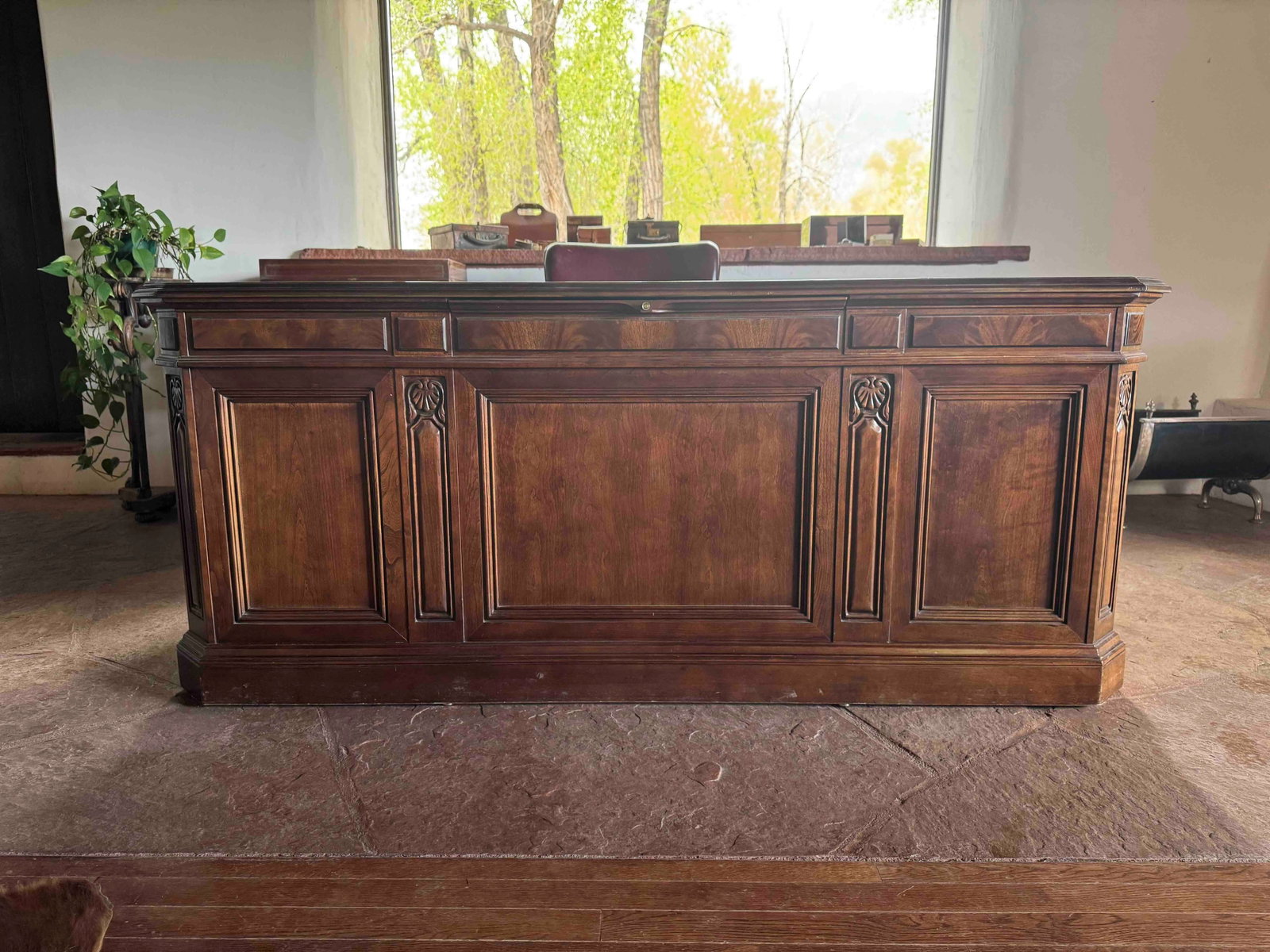Carved Victorian-Style Executive Desk with Tooled Leather Top - 3