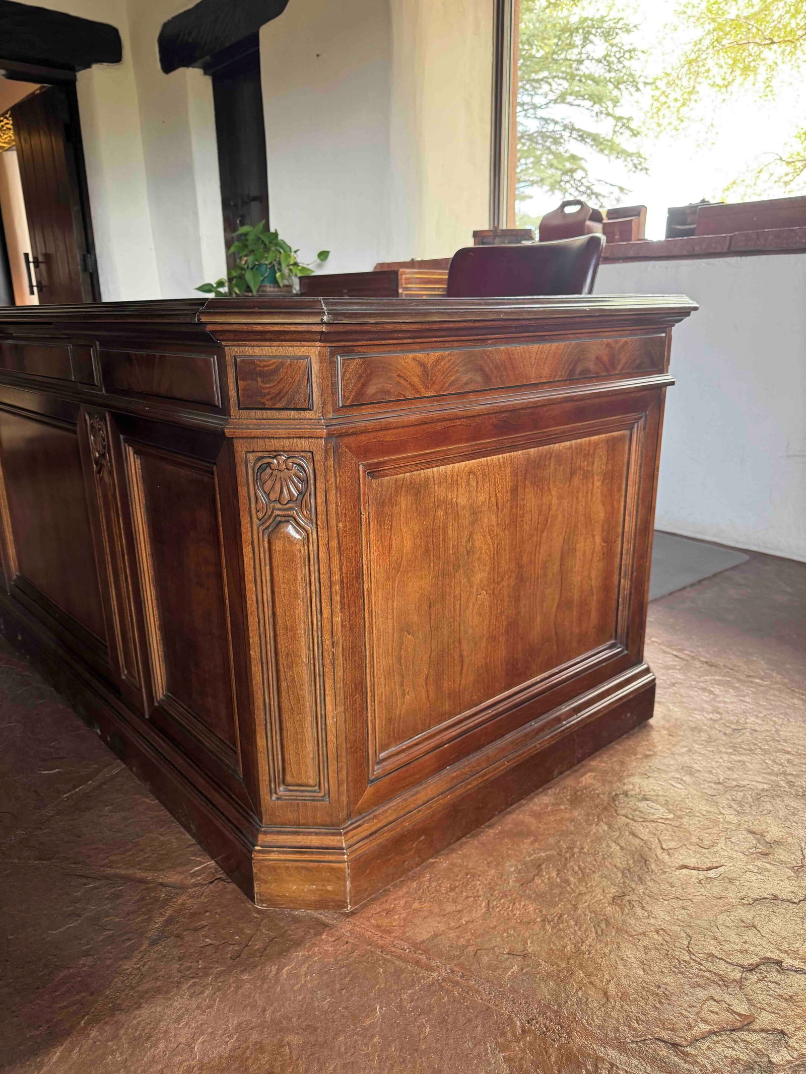 Carved Victorian-Style Executive Desk with Tooled Leather Top - 4
