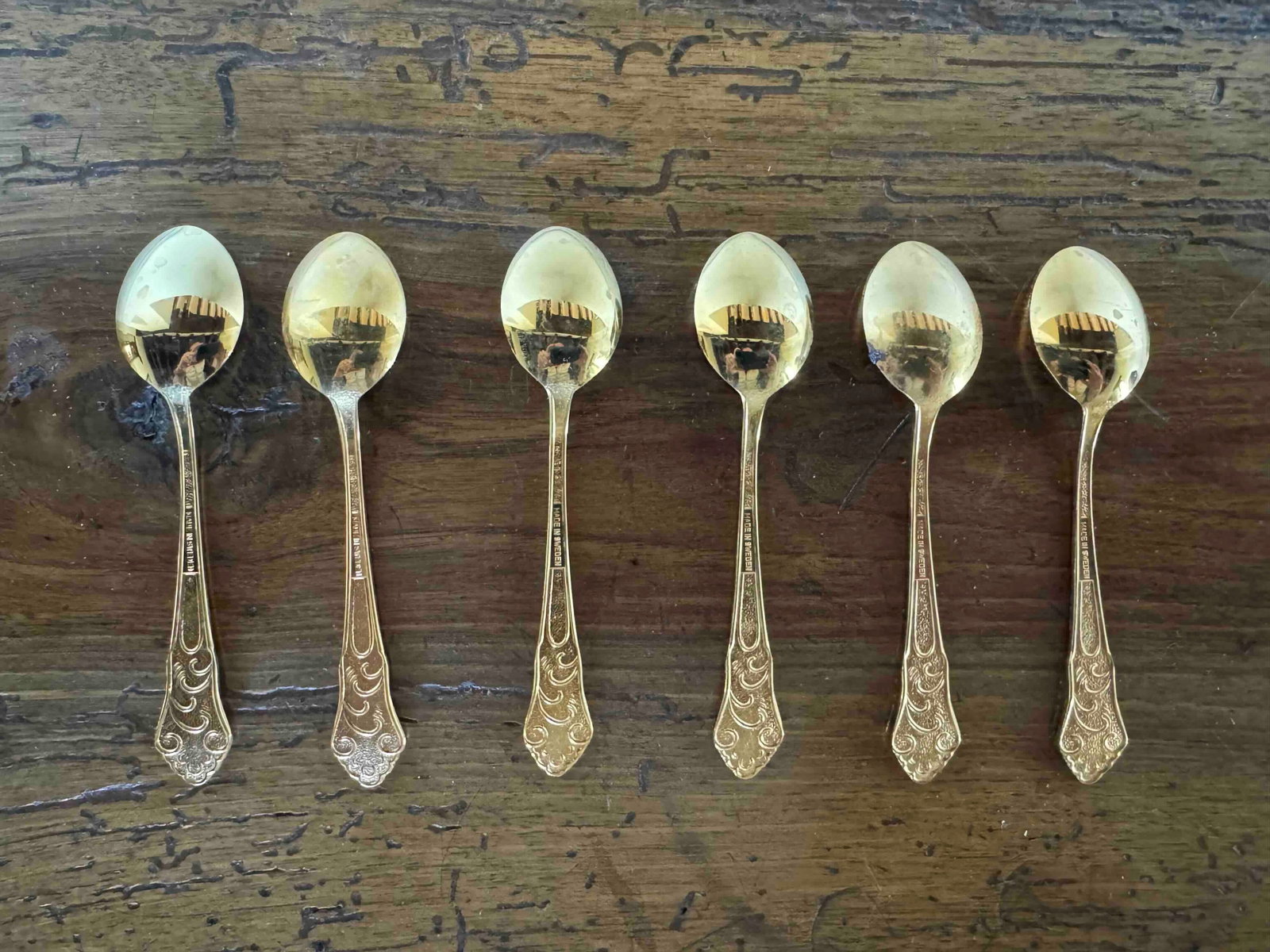 Set of Six 24K Gold Plated Demitasse Spoons, JANIS COLLECTION, Made in Sweden - 5