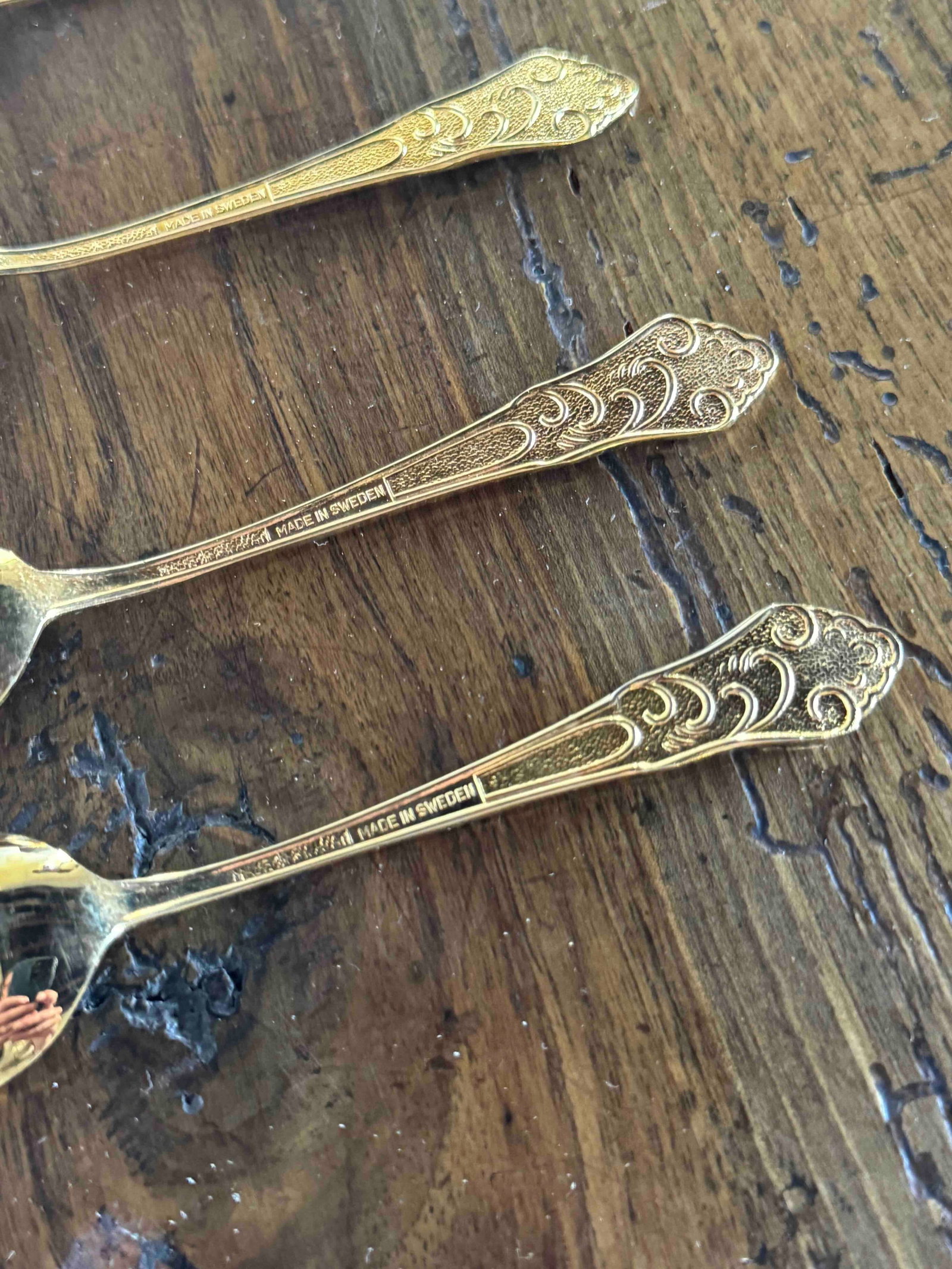 Set of Six 24K Gold Plated Demitasse Spoons, JANIS COLLECTION, Made in Sweden - 6