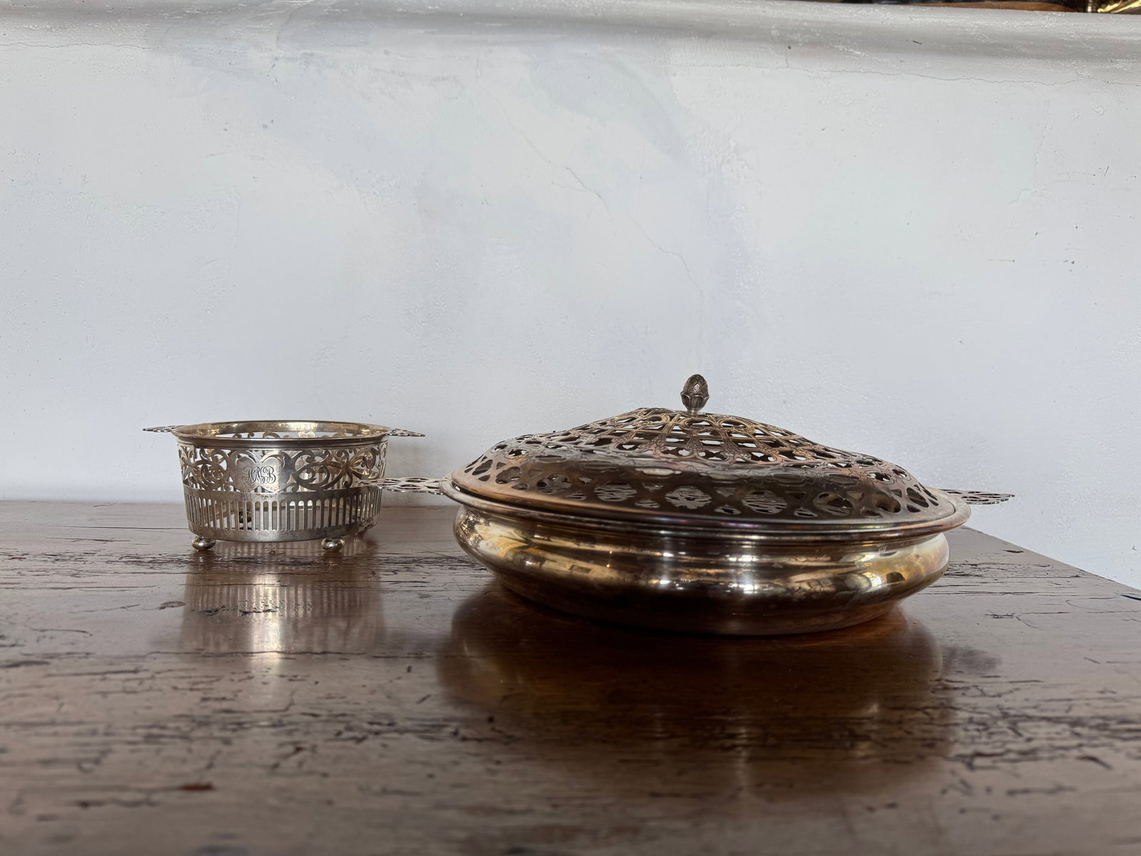 Two Piece Sterling Silver Tableware, possibly a covered serving dish and a coaster - 2