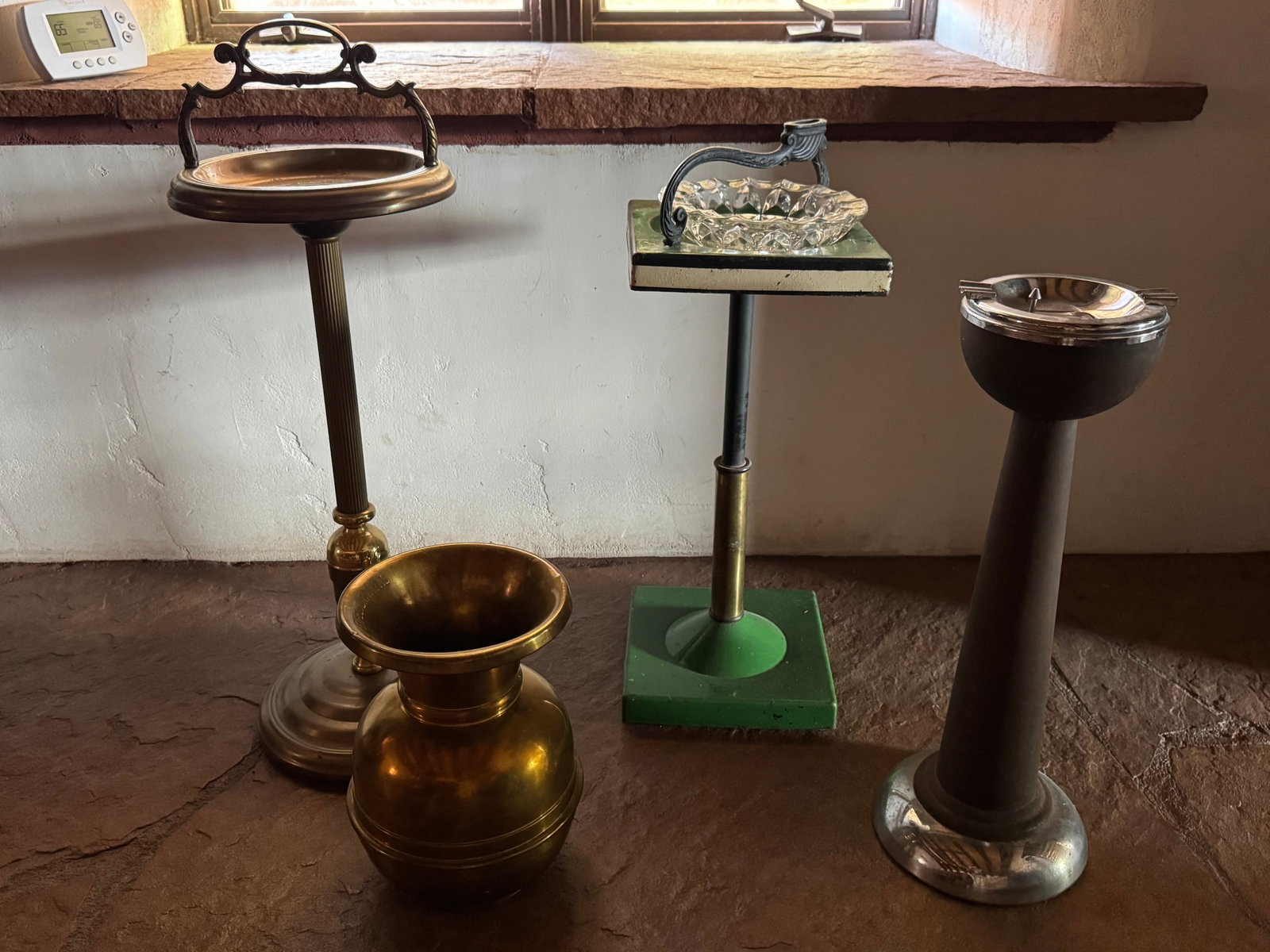 Collection of Vintage Smoking Stands and Brass Vase - 2
