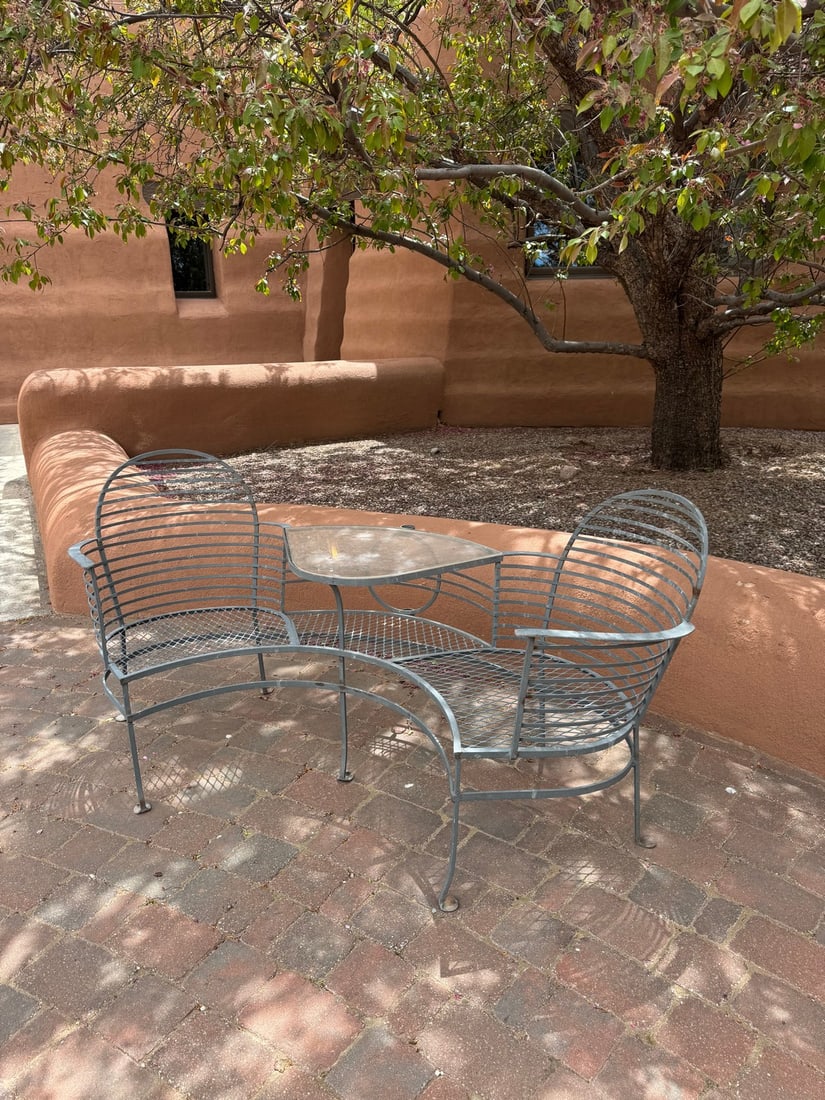 Mid Century Wrought Iron Outdoor Chair & Table Combination - 2