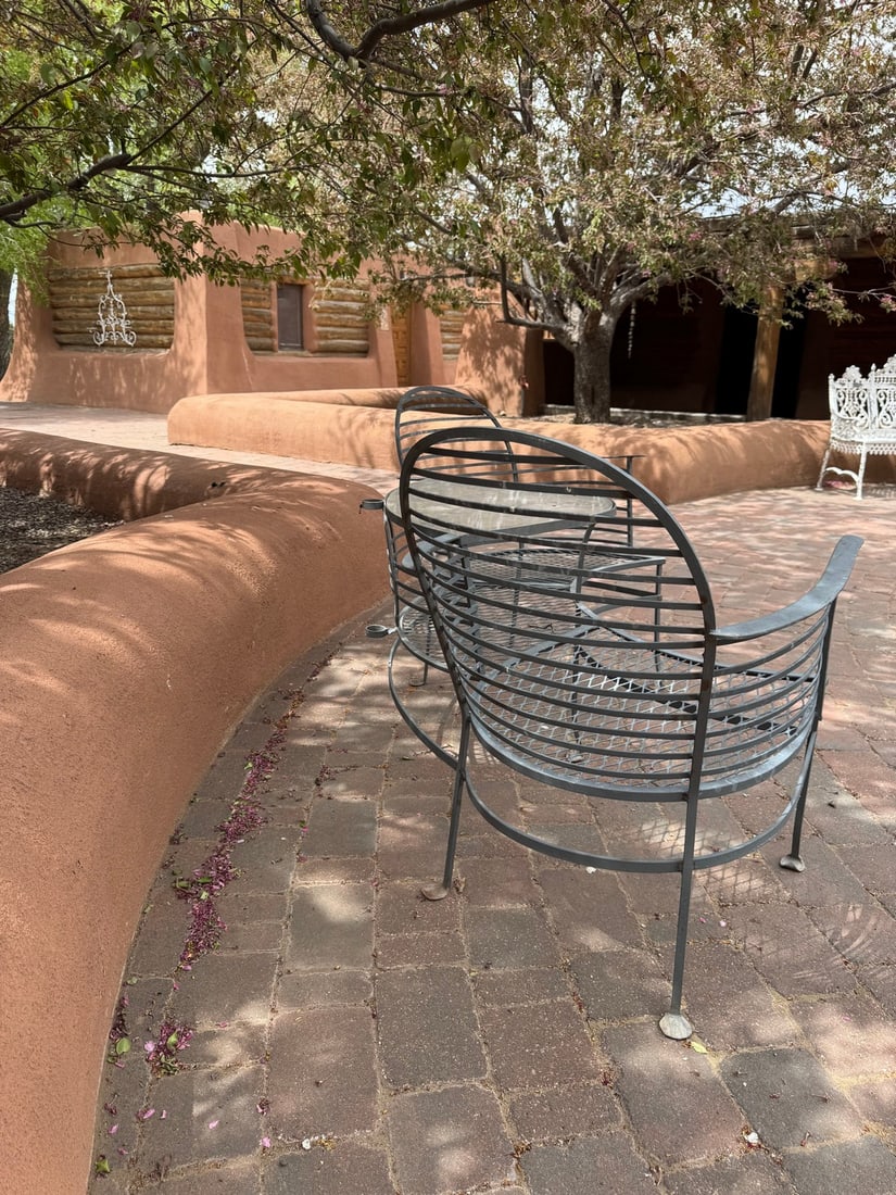 Mid Century Wrought Iron Outdoor Chair & Table Combination - 3