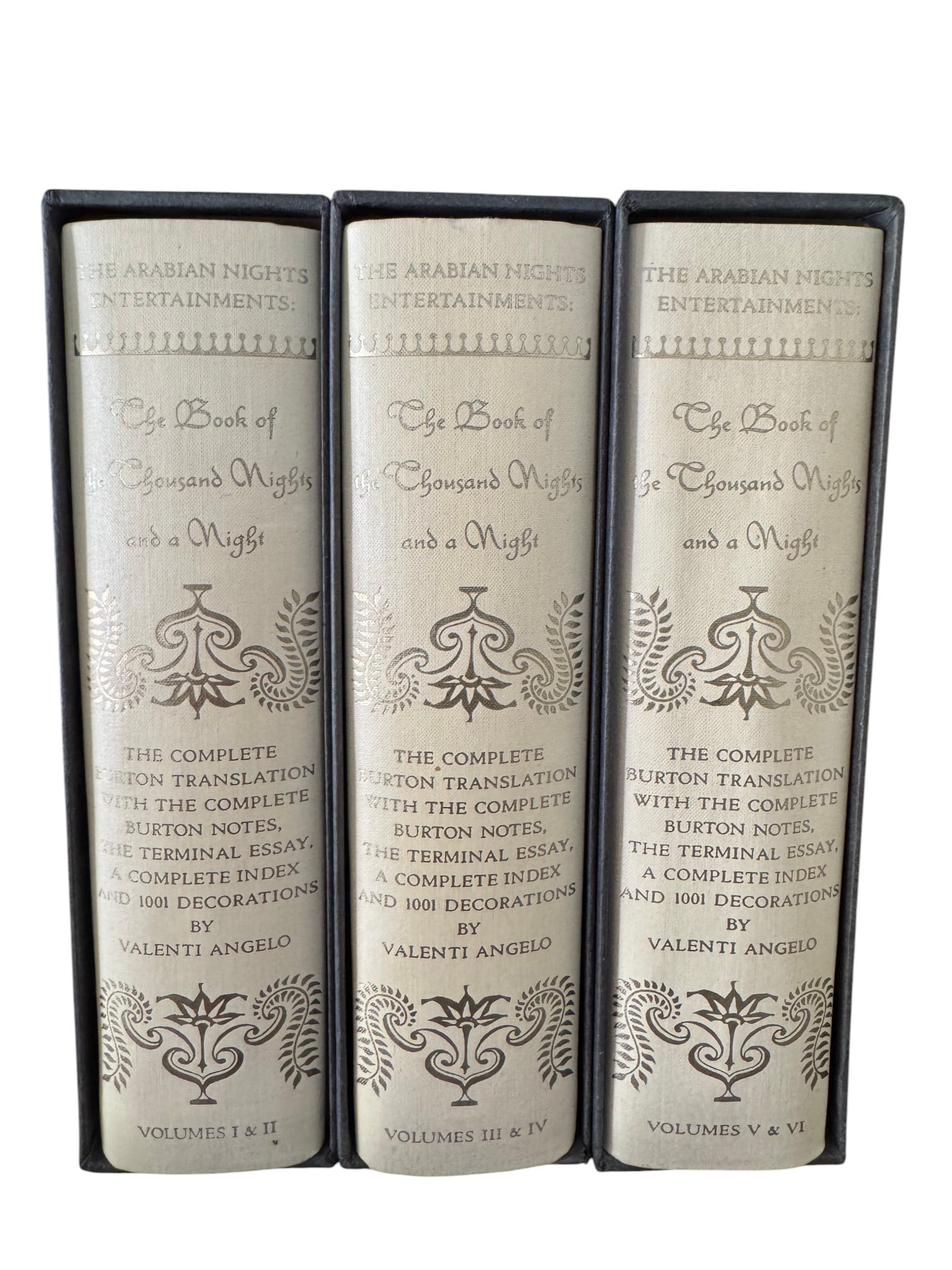 The Book of The Thousand Nights and a Night by Richard F. Burton, Limited Editions Club, 1934 (6 ...: A six-volume set of "The Book of The Thousand Nights and a Night", translated by Richard F. Burton, published by The Limited Editions Club in 1934. The set is decorated with illustrations by Valenti