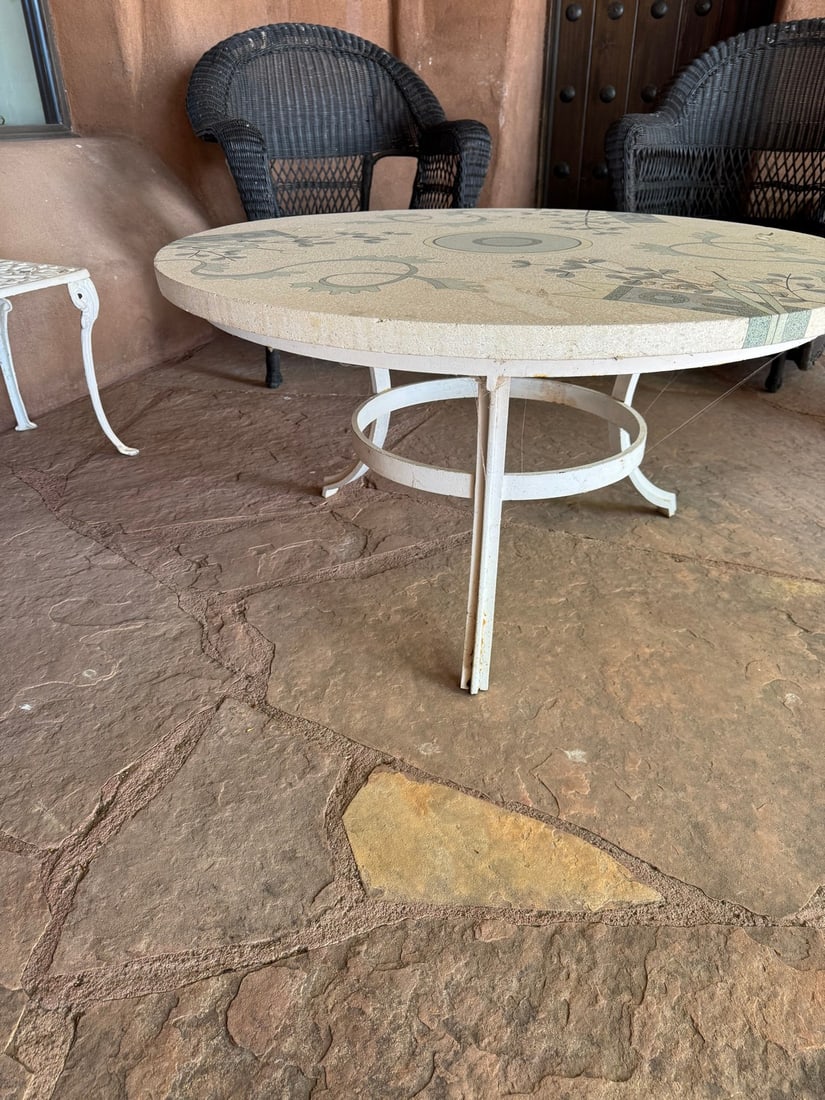 Patio Table with Mosaic Top and Wrought Iron Base - 5