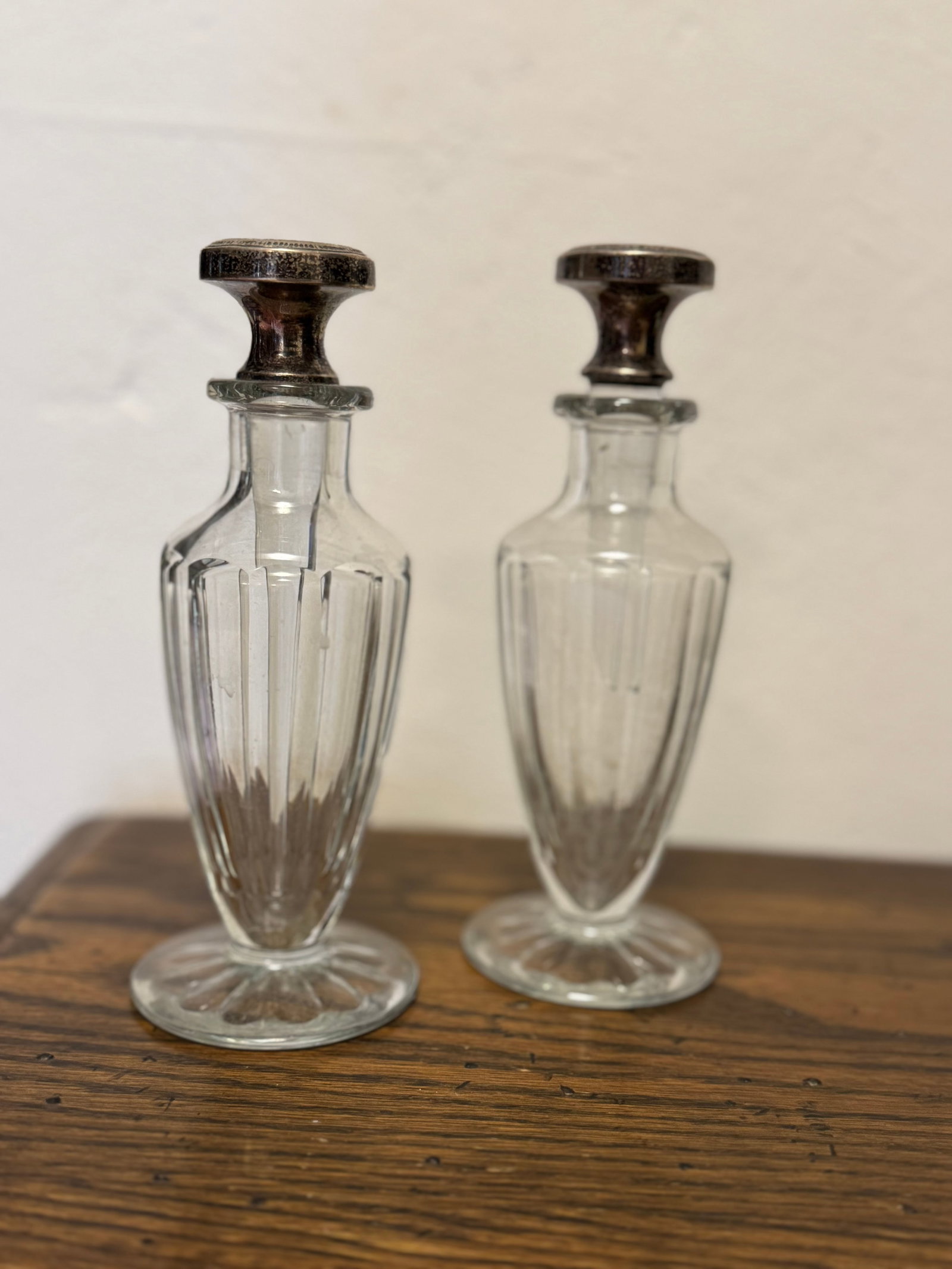 Pair of Tiffany & Co Glass Cruets with Ornate Silver-Plated Stoppers and a Tiffany & Co. Sterling... - 2