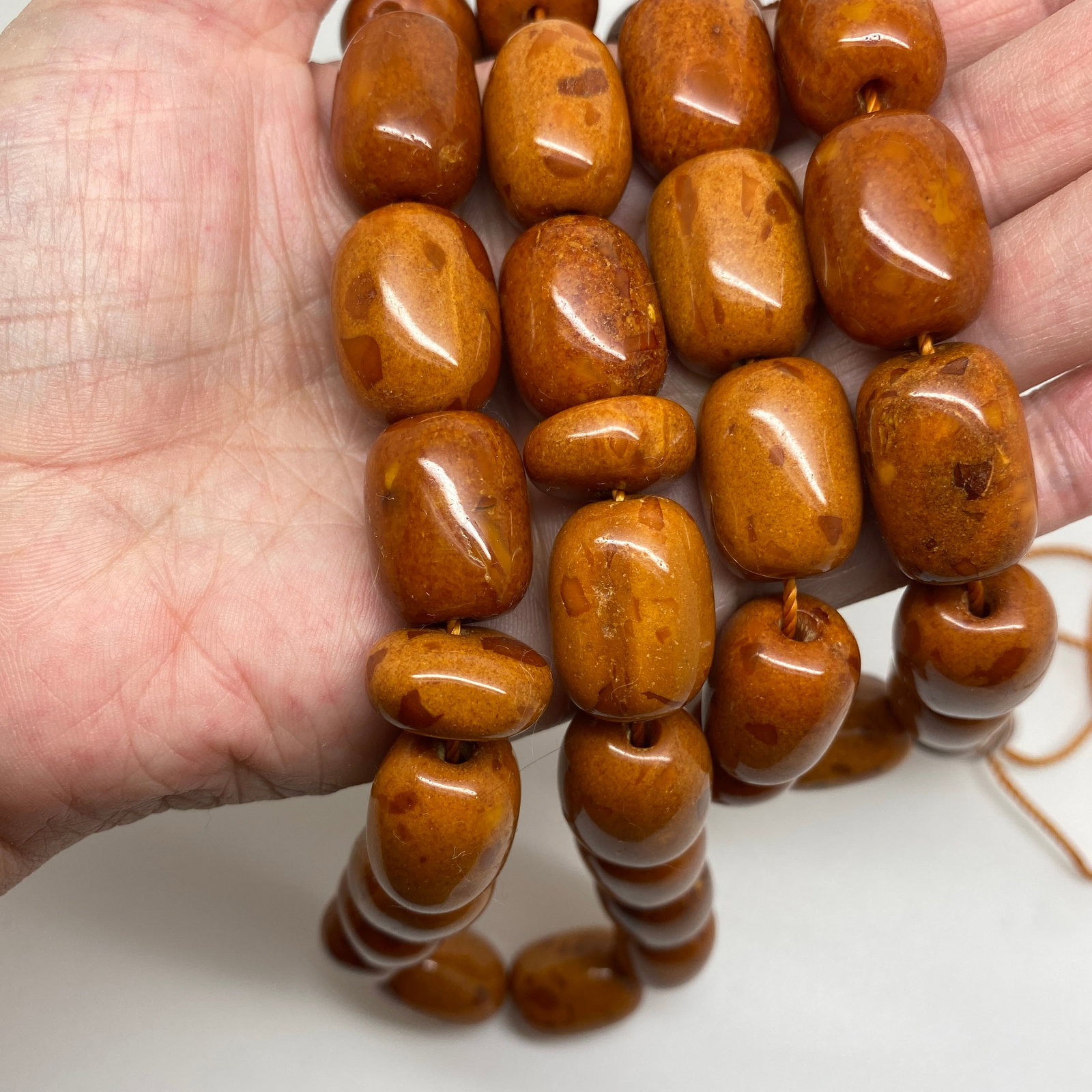 Antique Amber Tesbih made from Barrel shaped Amber beads - 5