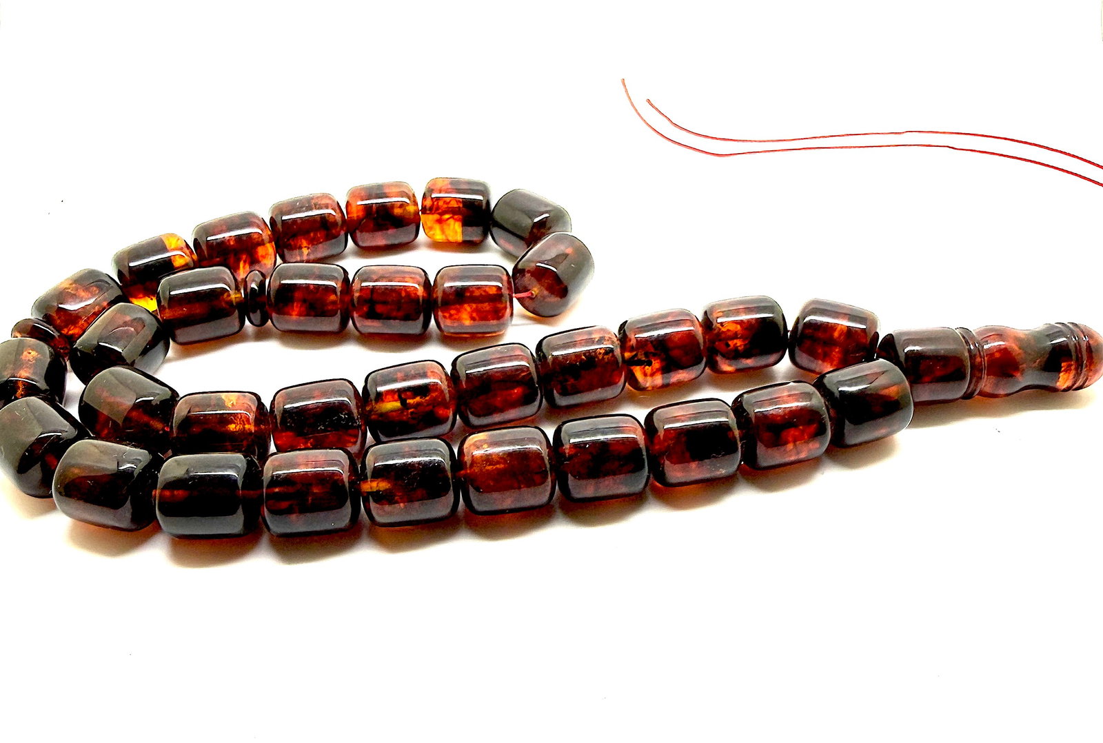 Unique and Splendid Amber Tesbih made from Barrel shaped Amber beads - 10