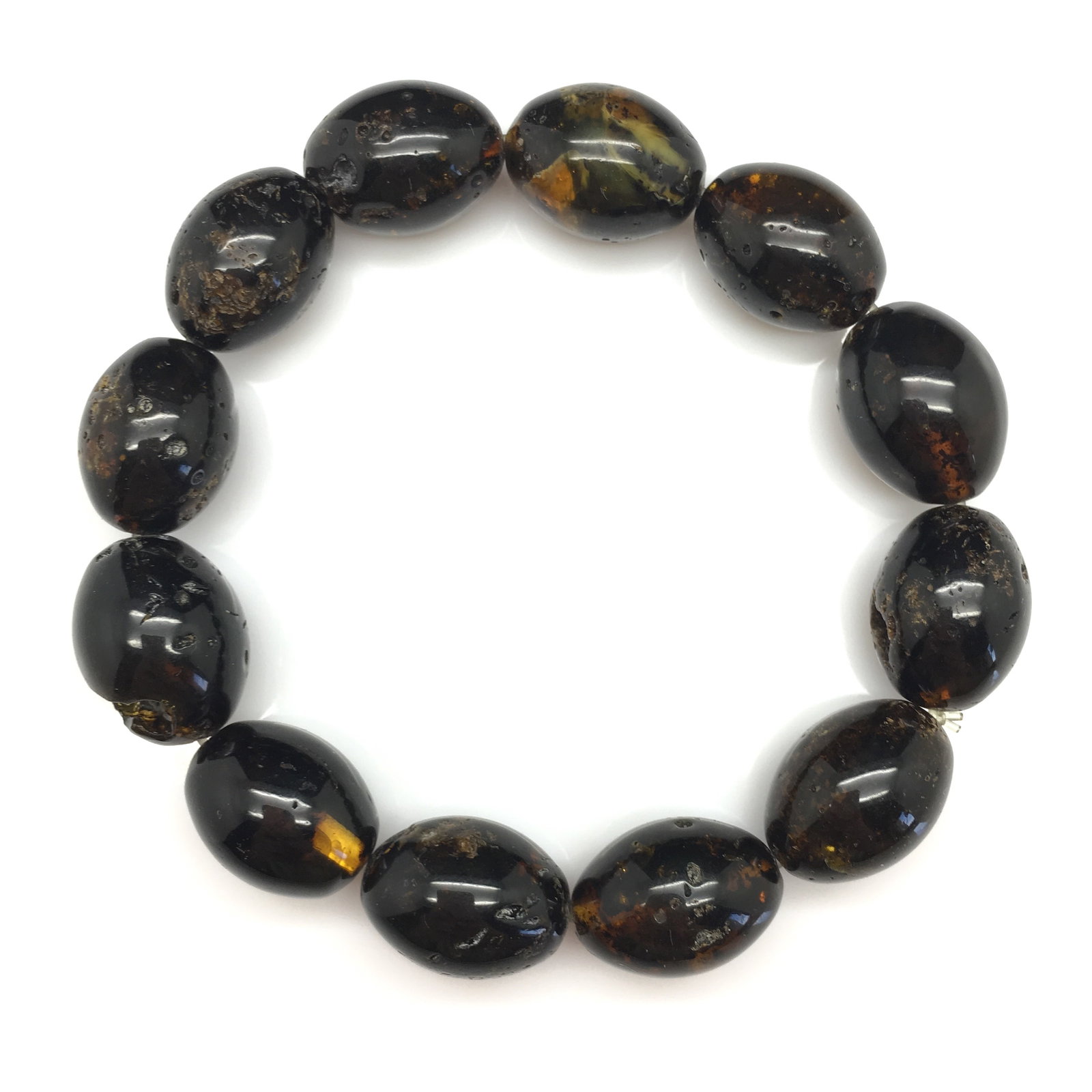 Antique Amber Bracelet made from Olive shaped Amber beads - 3