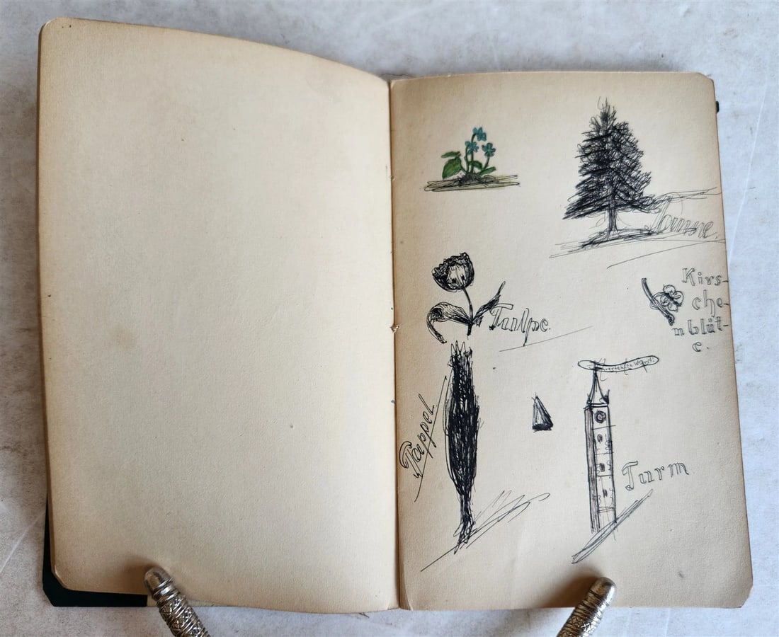 1900s ARTISTS LITTLE ALBUM - MANUSCRIPT DRAWINGS antique ILLUSTRATED - 5