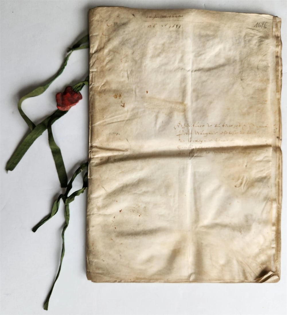17th century MANUSCRIPT on VELLUM ANTIQUE LEGAL DOCUMENT in FRENCH 24 pages - 2