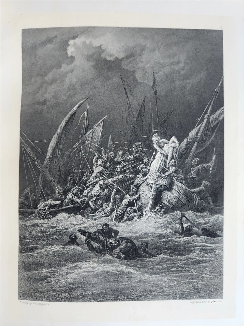 1880s GUSTAVE DORE ILLUSTRATED KONIGSIDYLLEN by A. TENNYSON antique FOLIO poetry - 15