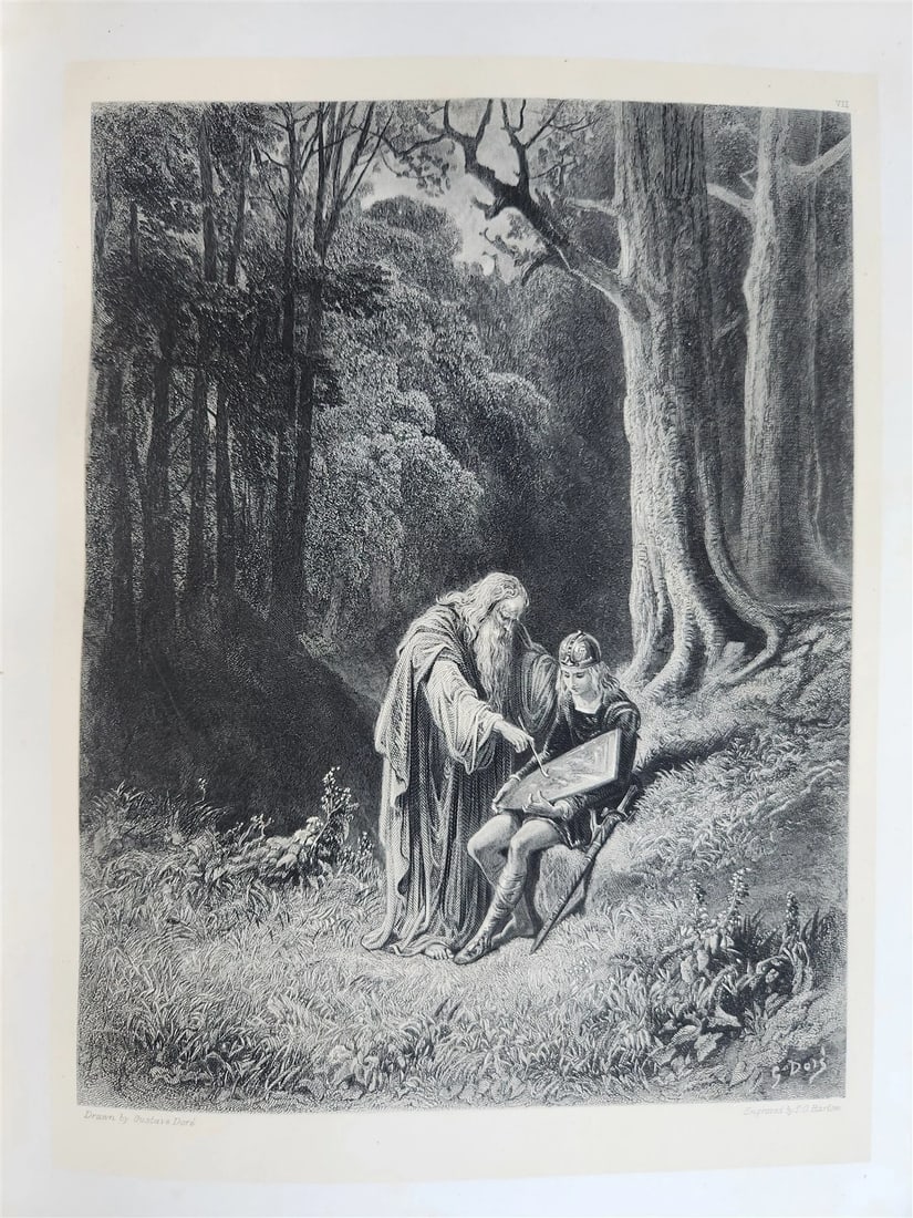 1880s GUSTAVE DORE ILLUSTRATED KONIGSIDYLLEN by A. TENNYSON antique FOLIO poetry - 16