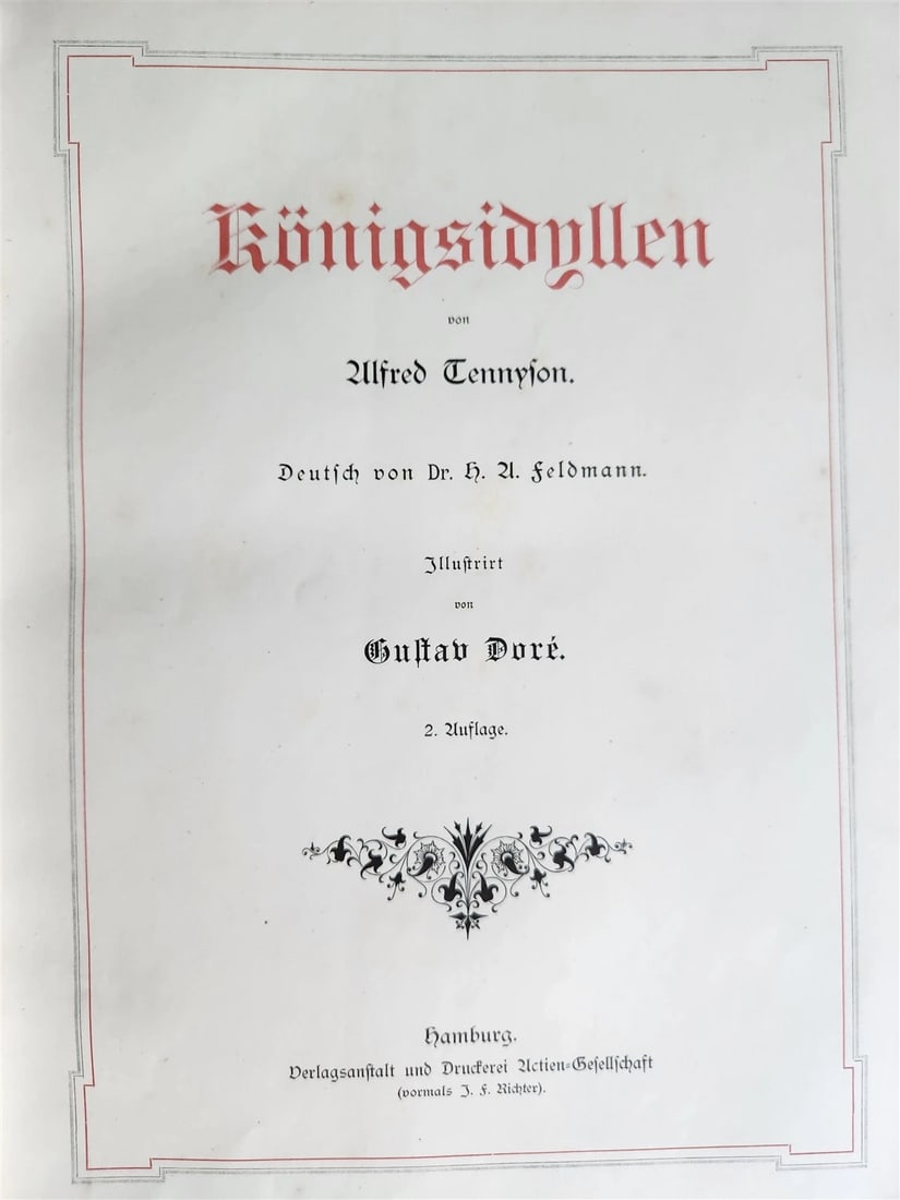 1880s GUSTAVE DORE ILLUSTRATED KONIGSIDYLLEN by A. TENNYSON antique FOLIO poetry - 2