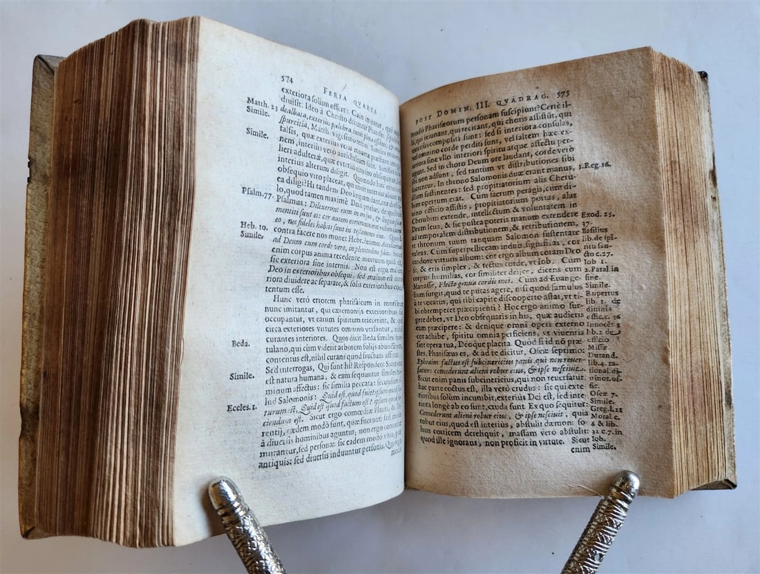 1597 SERMONS by Jesuit Ioannis Osorii antique HAND TOOLED PIGSKIN OVER WOOD - 8