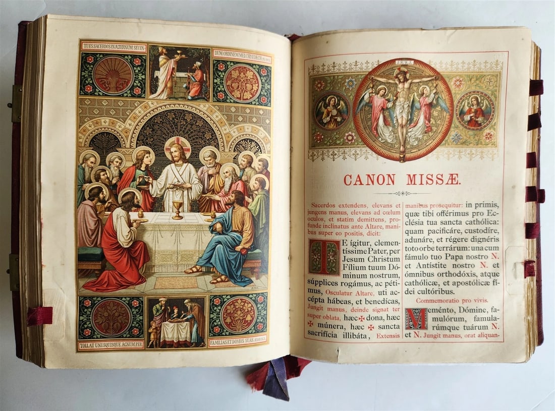 1905 MISSAL FOLIO antique LEATHER BINDING w/ BRASS FITTINGS Missale Romanum - 10