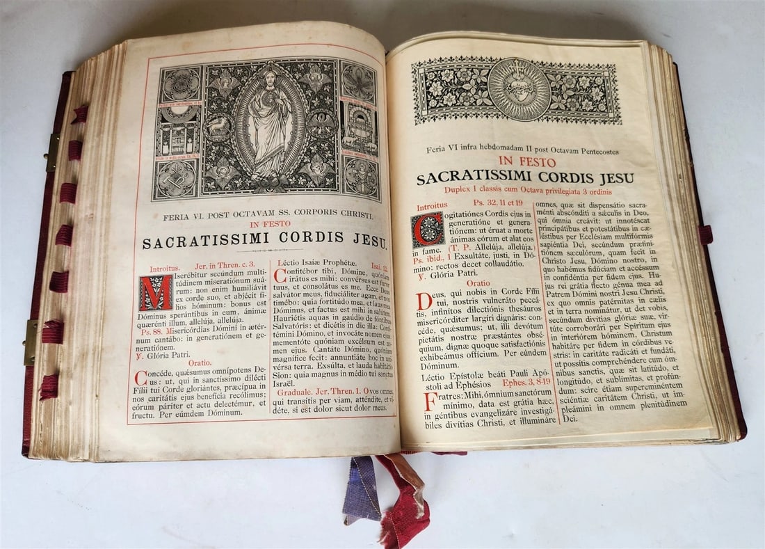 1905 MISSAL FOLIO antique LEATHER BINDING w/ BRASS FITTINGS Missale Romanum - 14