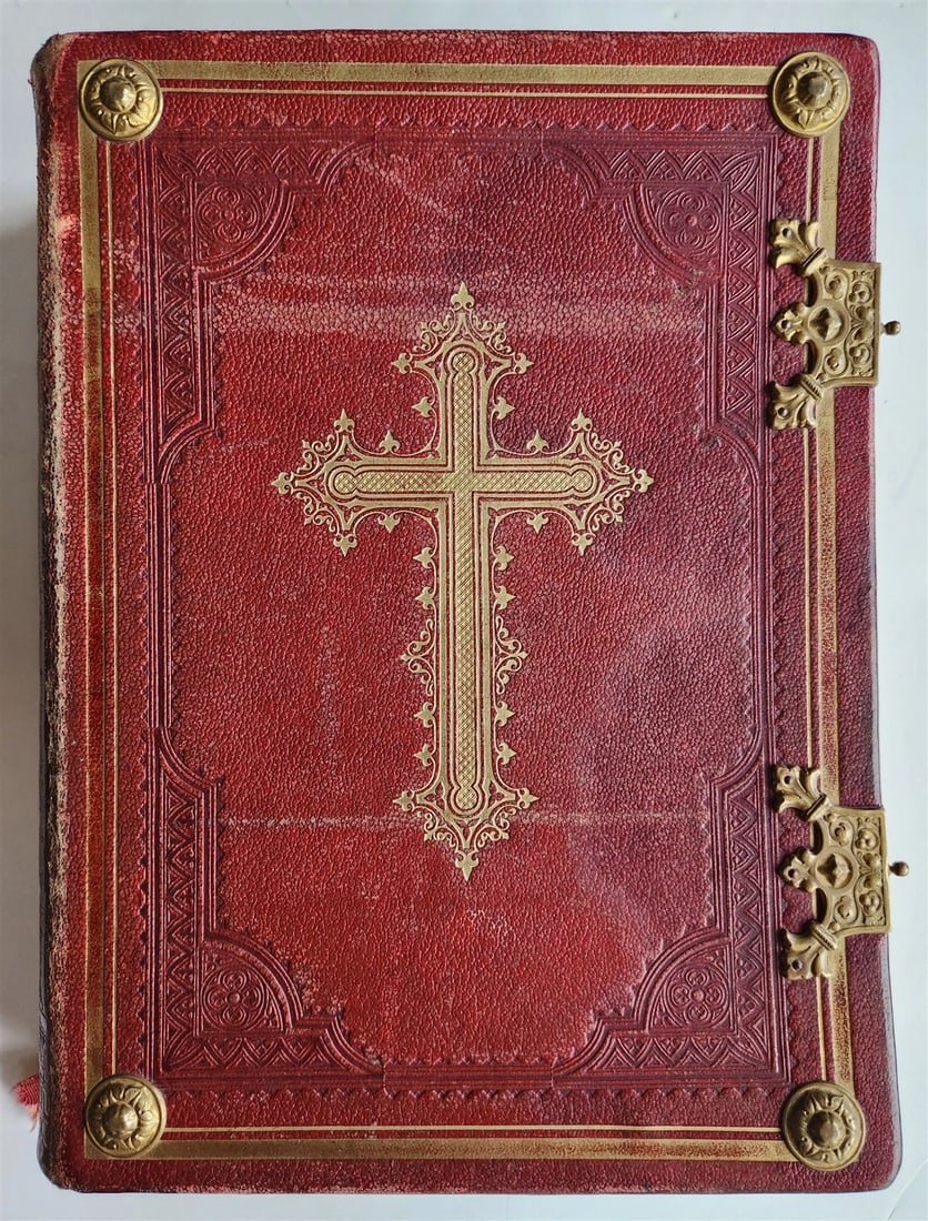 1905 MISSAL FOLIO antique LEATHER BINDING w/ BRASS FITTINGS Missale Romanum - 5
