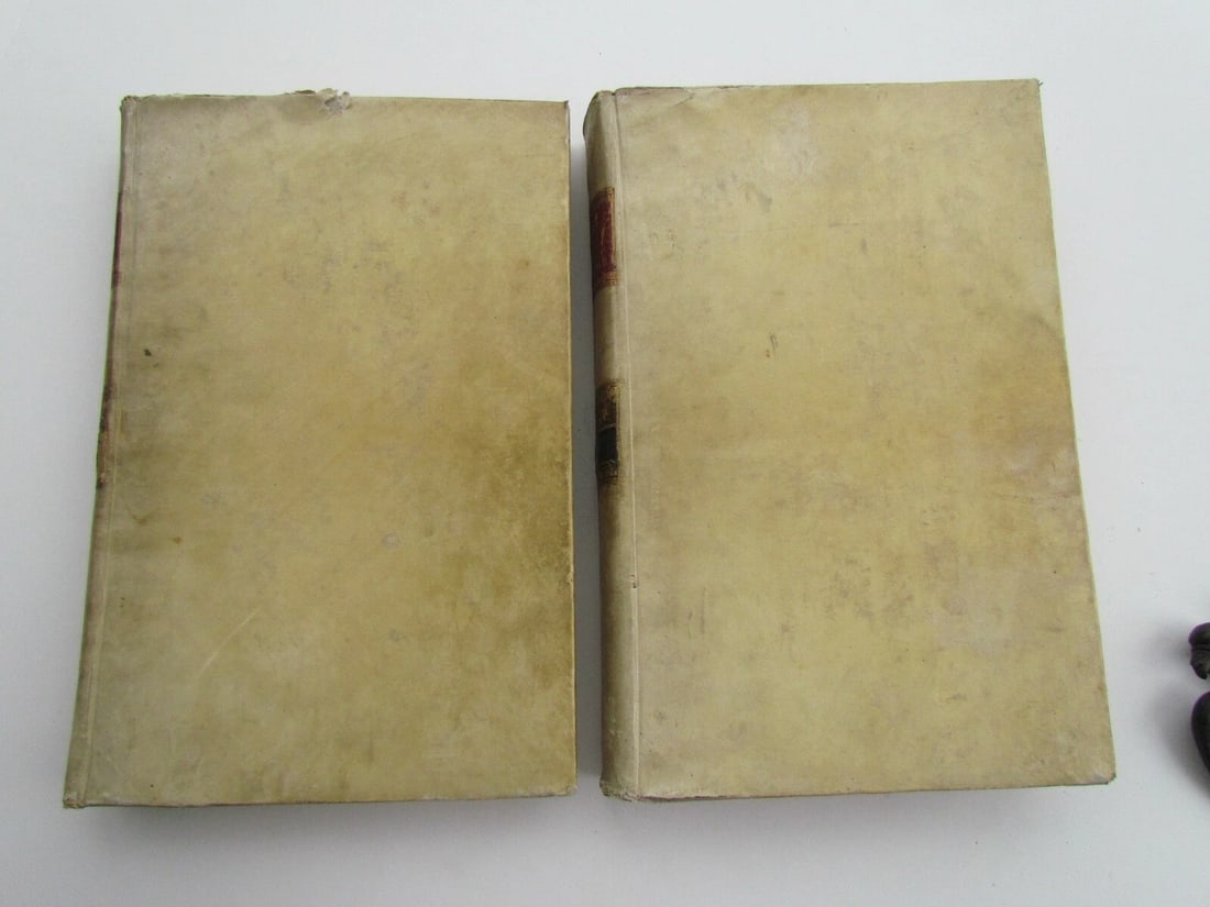 1680 2 volumes ANTIQUE VELLUM BOUND FOLIOS Guillelmi Estii Commentaria - 2