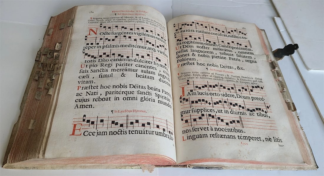 1756 CHORAL PSALTER IMPRESSIVE LARGE PIGSKIN FOLIO w/ METAL FITTINGS antique 16" - 15
