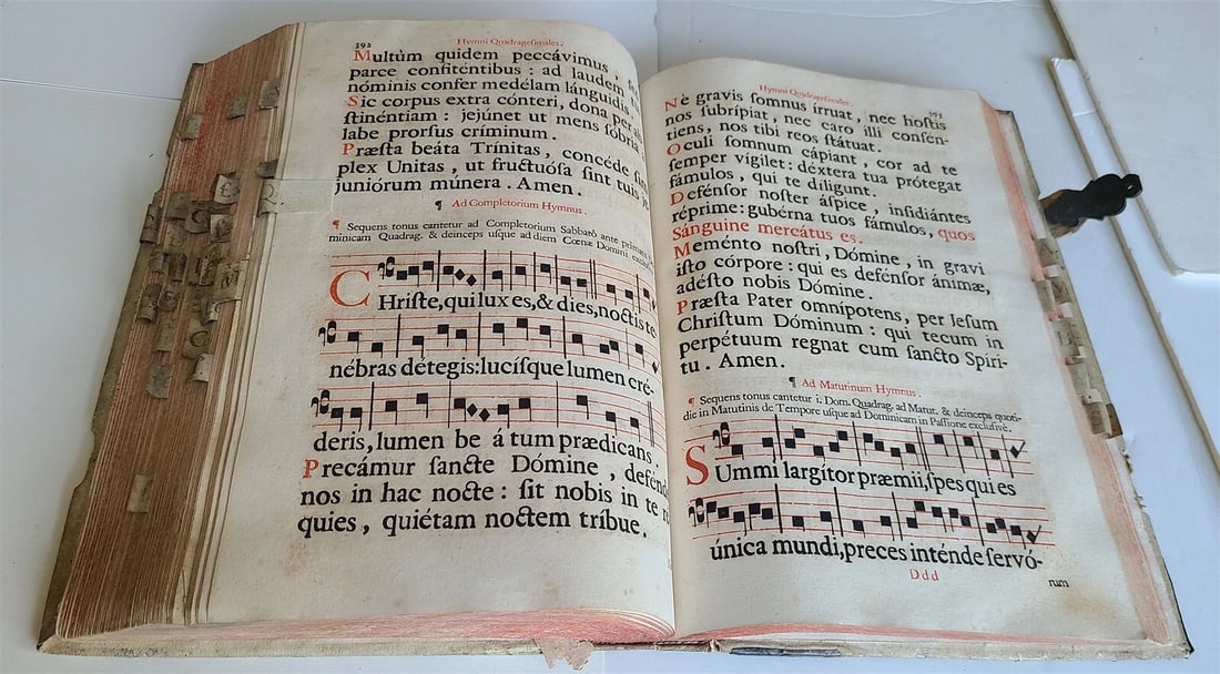 1756 CHORAL PSALTER IMPRESSIVE LARGE PIGSKIN FOLIO w/ METAL FITTINGS antique 16" - 16