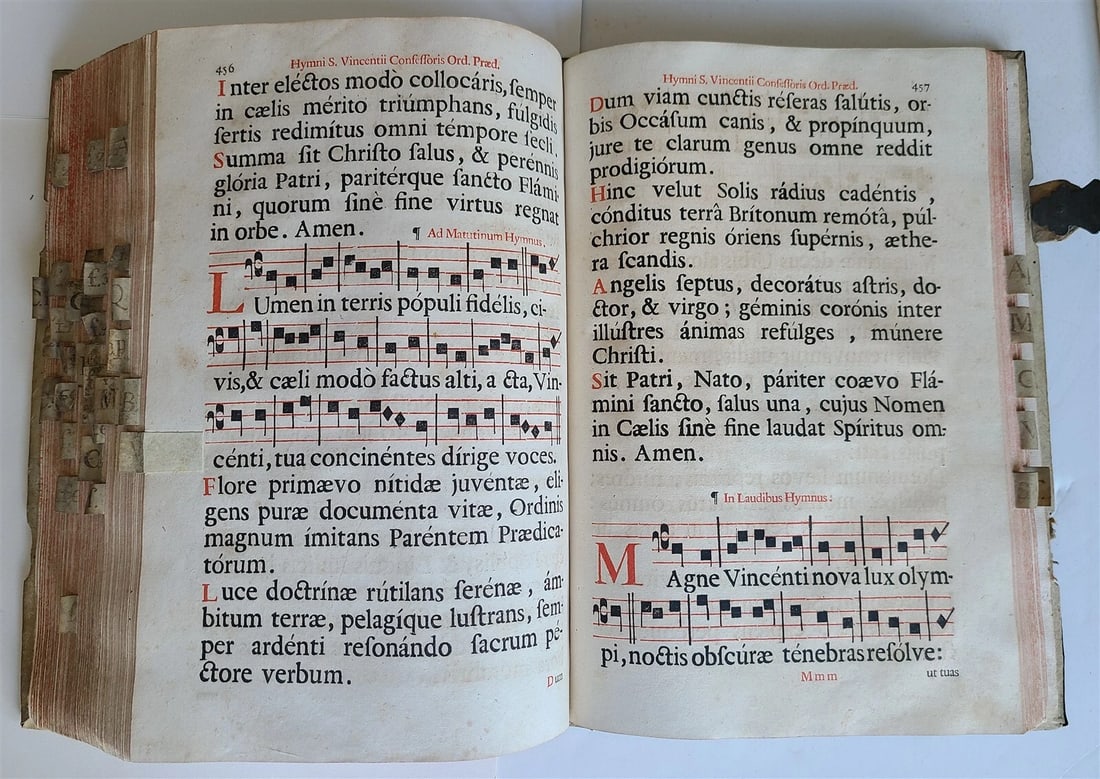 1756 CHORAL PSALTER IMPRESSIVE LARGE PIGSKIN FOLIO w/ METAL FITTINGS antique 16" - 18