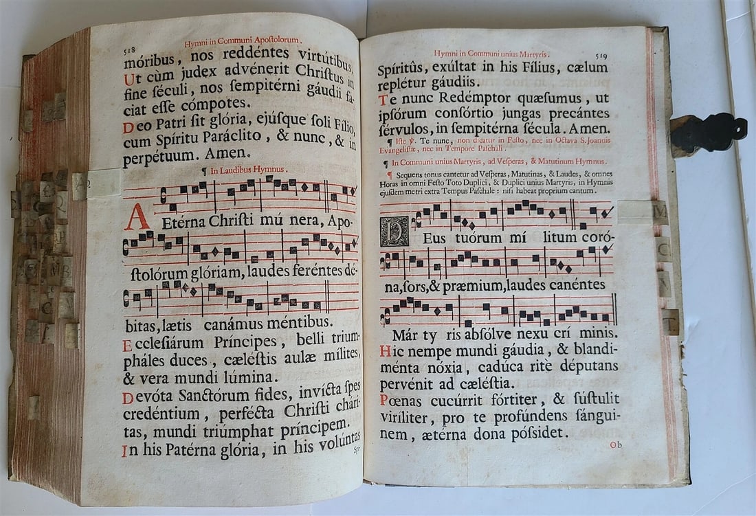 1756 CHORAL PSALTER IMPRESSIVE LARGE PIGSKIN FOLIO w/ METAL FITTINGS antique 16" - 20