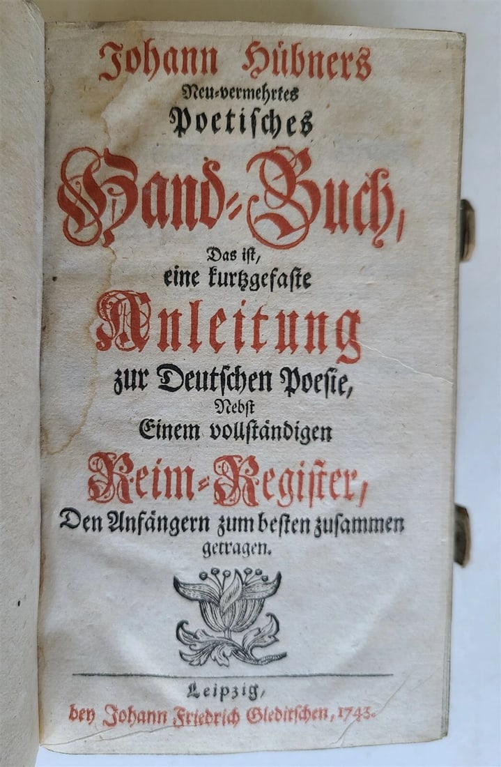 1743 JOHANN HUBNERS GERMAN POETRY antique HANDTOOLED PIGSKIN Poetisches Handbuch - 5