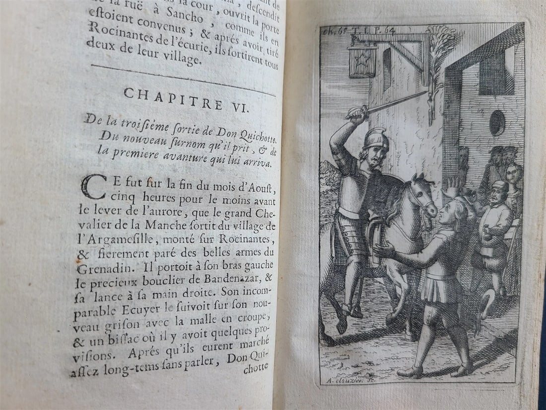1716 DON QUIXOTE DE LA MANCHE 2 VOLS antique ILLUSTRATED RARE FRENCH EDITION - 12