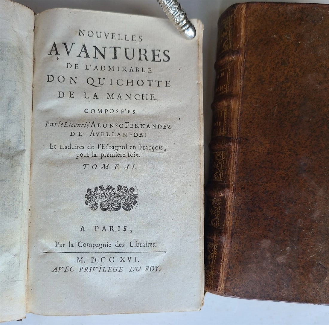 1716 DON QUIXOTE DE LA MANCHE 2 VOLS antique ILLUSTRATED RARE FRENCH EDITION - 3