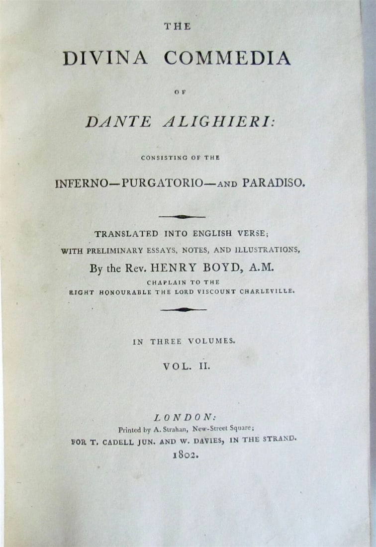 1802 DIVINA COMMEDIA of Dante Alighieri 1st ENGLISH EDITION antique 3 VOLUMES - 6