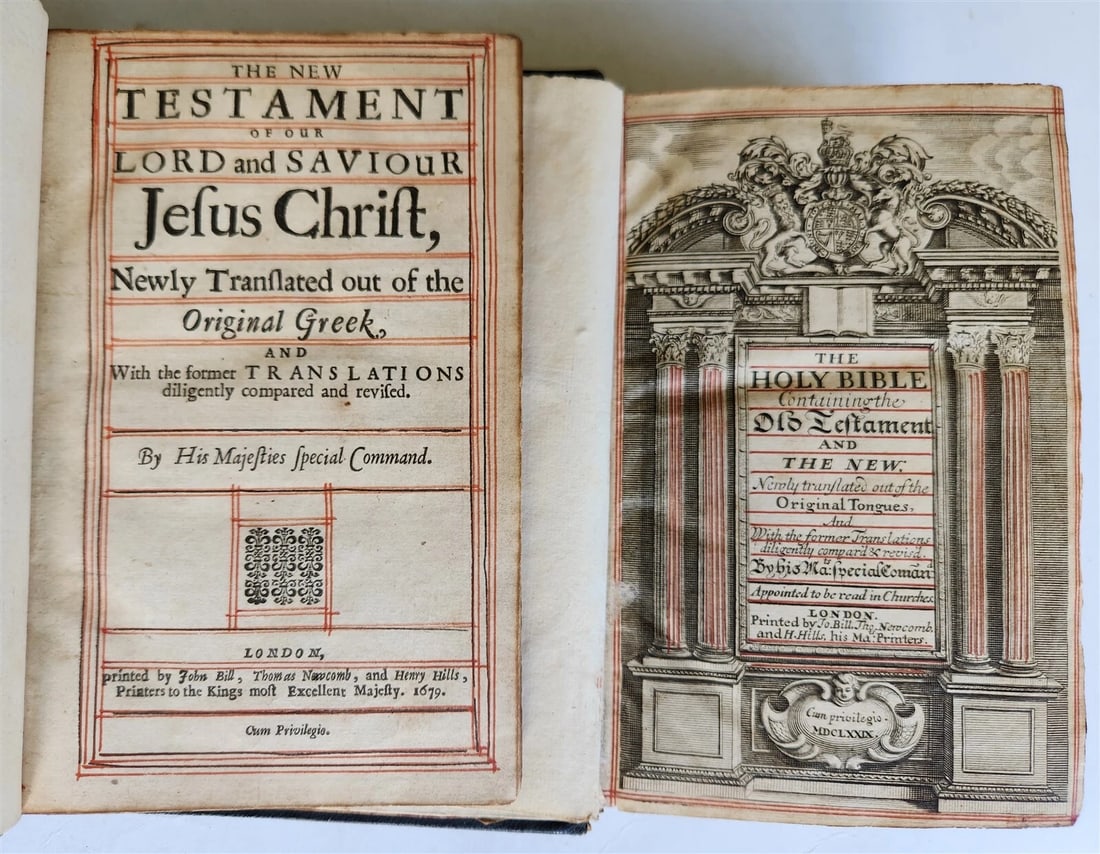 1679 BIBLE ENGLISH 2 VOLUMES antique Old & New Testament w/ Concordance & Psalms: Alexandre Olivier Exquemelin Nouvelles de l'Amerique ou Le Mercure Americain Ou sont contenues trois histoires veritables arrivees de notre temps Rouen: Francois Vaultier; 1678 First Edition Rare 3