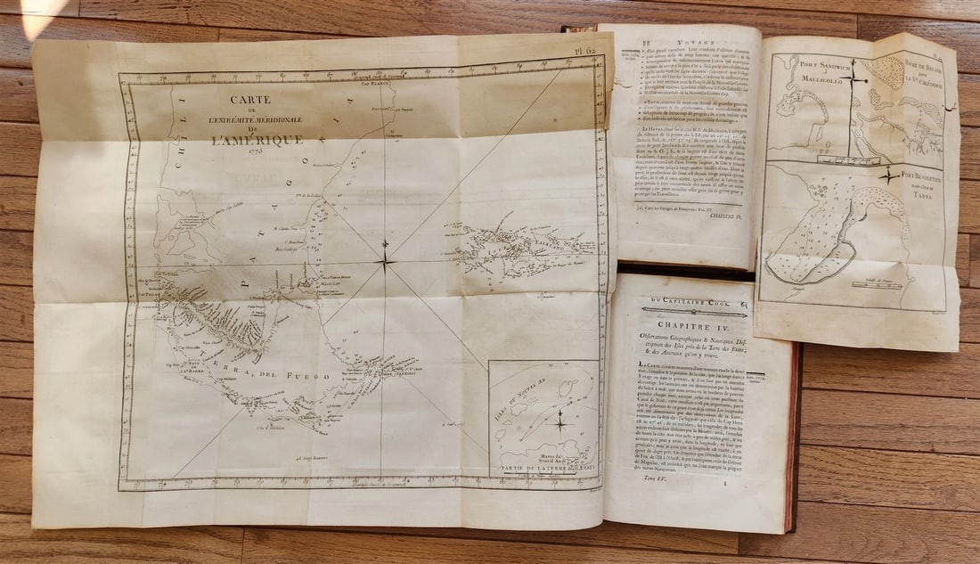 1778 CAPTAIN COOK SECOND VOYAGE 5 VOLUMES antique ILLUSTRATED w/66 PLATES French - 17