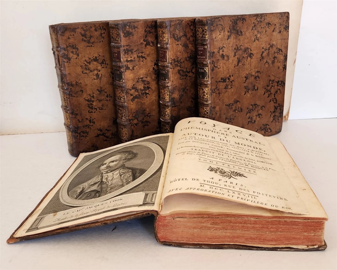 1778 CAPTAIN COOK SECOND VOYAGE 5 VOLUMES antique ILLUSTRATED w/66 PLATES French: Les presentes heures a l'usage d'Orleans tout au long sans rien requerir. Paris, Guillaume Godart (1519) Almanac section of the extremely rare Book of Hours 8 leaves with large, colored printer's mark