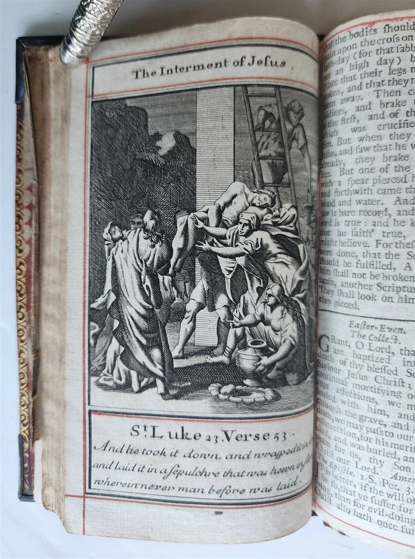 1715 BOOK of PSALMS antique in ENGLISH original binding w/ silver corners 18th C - 10