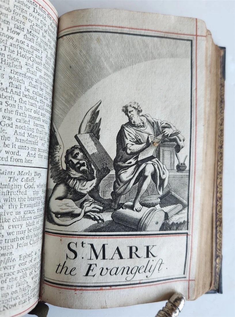 1715 BOOK of PSALMS antique in ENGLISH original binding w/ silver corners 18th C - 16