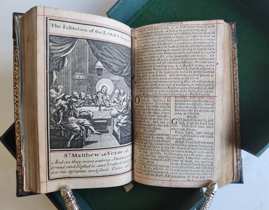 1715 BOOK of PSALMS antique in ENGLISH original binding w/ silver corners 18th C - 20