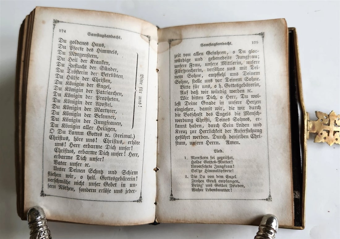 1840s PRAYER BOOK in GERMAN antique VELVET BINDING w/ METAL DECORATIONS - 12