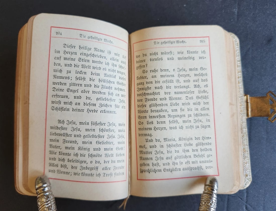 1890s PRAYER BOOK in GERMAN antique NICE BINDING w/ APPLIED BRASS CROSS - 10