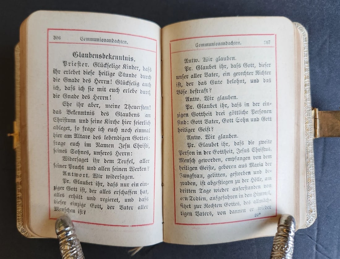 1890s PRAYER BOOK in GERMAN antique NICE BINDING w/ APPLIED BRASS CROSS - 11