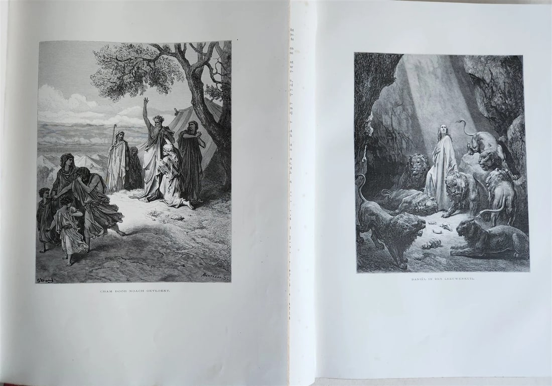 1870 BIBLE GUSTAVE DORE LLUSTRATED 2 VOLUMES MASSIVE FOLIO antique 200 plates - 10