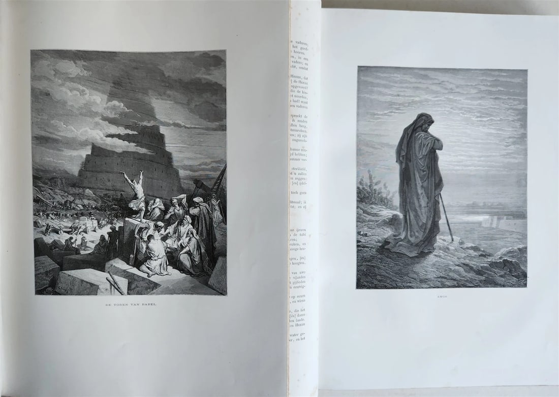1870 BIBLE GUSTAVE DORE LLUSTRATED 2 VOLUMES MASSIVE FOLIO antique 200 plates - 11