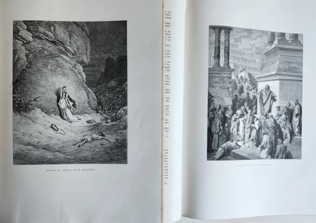 1870 BIBLE GUSTAVE DORE LLUSTRATED 2 VOLUMES MASSIVE FOLIO antique 200 plates - 14