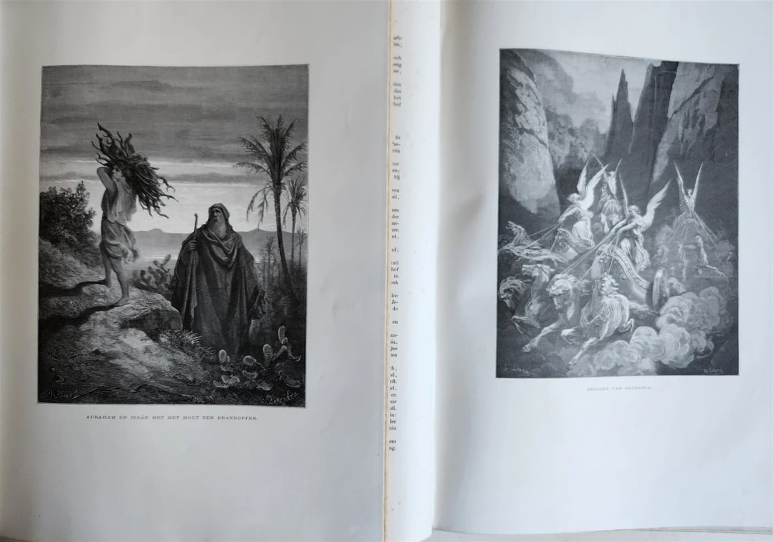 1870 BIBLE GUSTAVE DORE LLUSTRATED 2 VOLUMES MASSIVE FOLIO antique 200 plates - 15
