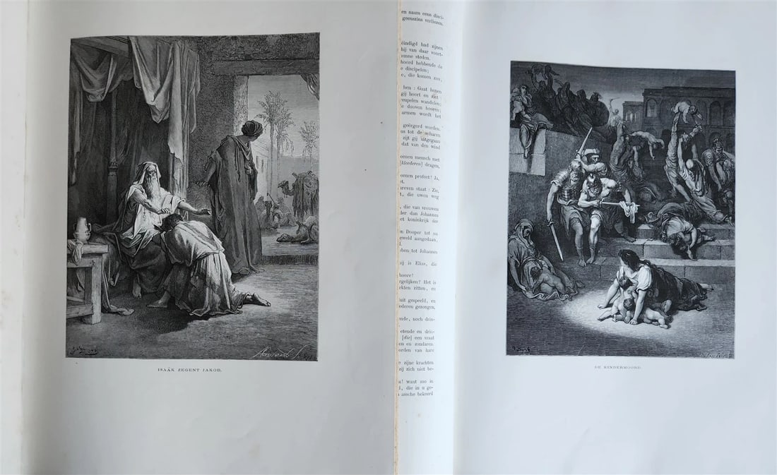 1870 BIBLE GUSTAVE DORE LLUSTRATED 2 VOLUMES MASSIVE FOLIO antique 200 plates - 18