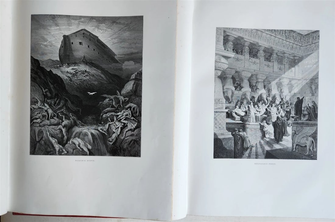 1870 BIBLE GUSTAVE DORE LLUSTRATED 2 VOLUMES MASSIVE FOLIO antique 200 plates - 9