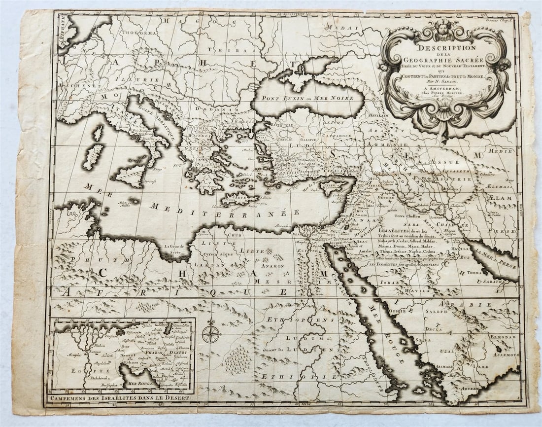 1707 DESCRIPTION DE LA GEOGRAPHIE SACREE antique BIBLICAL MAP: Alsatia superior cu Suntgoia & Brisgoia by Gerhard Mercator Hendricus Hondius, 1623. Map of ALSACE, France Hand colored Size (plate) 14 by 18.5 inches Size (sheet) 16.5 by 21 inches Very good